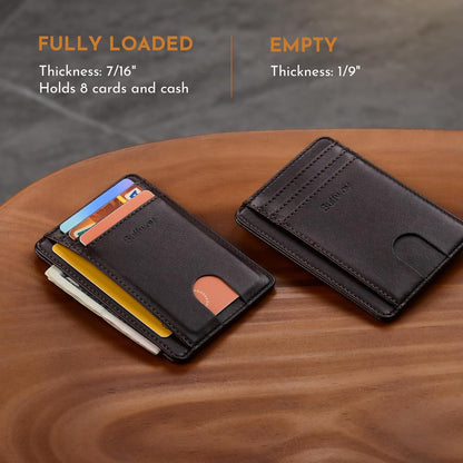 Buffway Slim Minimalist Front Pocket RFID Blocking Leather Wallets for Men and Women - Carbon Fiber Black - Colors A