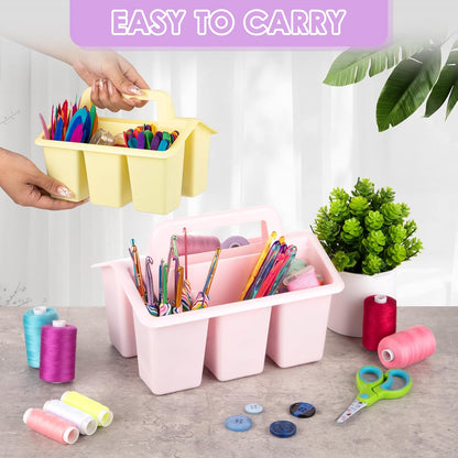 Plastic Caddy With Handle,Protable Classroom Craft Caddy, 6-pack Storage Caddy For Pencil,Pen,Craft Tools (Clear)