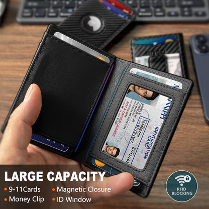 miyozi Airtag Wallet for Men- with Money Clip Gift Boxed, Magnetic Closure Slim Genuine Leather Front Pocket Wallet, 4.1"x 2.8", RFID Blocking