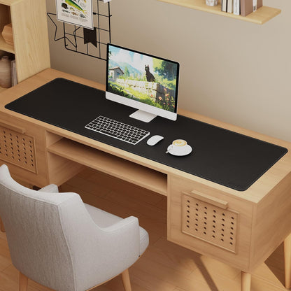 Chihein 2XL 35" x 16" Cork & PU Leather Desk Mat, Dual Sided Desk Pad Protector, Waterproof Writing Blotter for Gaming, Office, Home (Black)