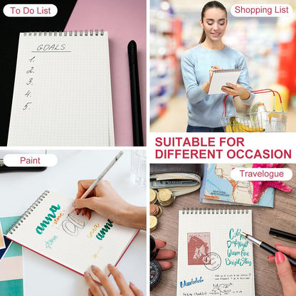 Engrowtic 6 Pack Graph Paper Spiral Notepad A5 Top Wirebound Notepad Grid Notebook Steno Pad Memo Notebook Grid Paper 140 Pages for Writing Sketching Drawing Office Supply (Black)