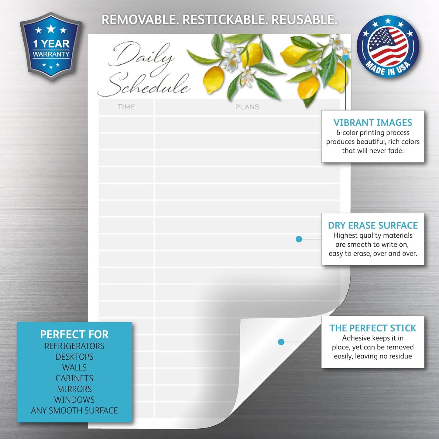 Dry Erase Daily Schedule Planner Sticker Decal by Glassboard Studio | Removable & Reusable | Magnetic Fine-Tip Marker Included (9 x 12 inches, White)