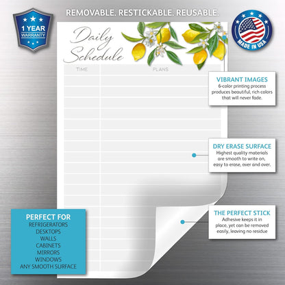 Dry Erase Daily Schedule Planner Sticker Decal by Glassboard Studio | Removable & Reusable | Magnetic Fine-Tip Marker Included (9 x 12 inches, White)
