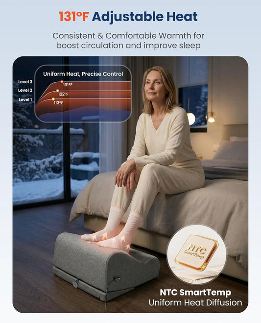 Comfier [2026] Under Desk Foot Rest at Work with Graphene Fast Heat Cloth,Ergonomic Heated Foot Stand, 2 Heights & 3 heat & 3 Vibration,Heel Support for Back,Leg Pain Relief,Office Home,Gift Men,Women