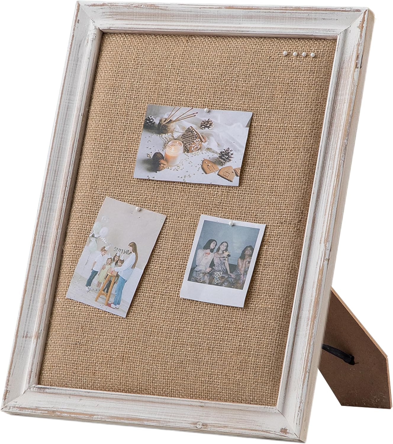 SOFE Cute Bulletin Board for Desk, 12"×16" Linen Pin Board, Farmhouse White Wood Frame, Fabric Memo Board/Vision Board Small, Photo Display Board for Office School Home Living Room