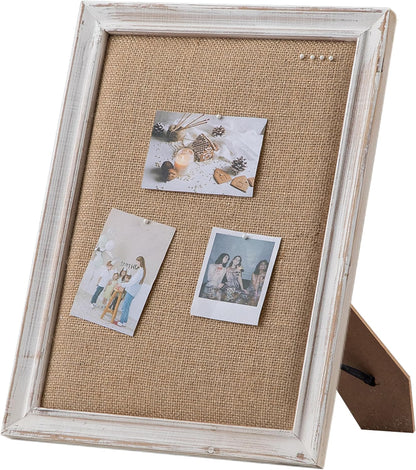 SOFE Cute Bulletin Board for Desk, 12"×16" Linen Pin Board, Farmhouse White Wood Frame, Fabric Memo Board/Vision Board Small, Photo Display Board for Office School Home Living Room
