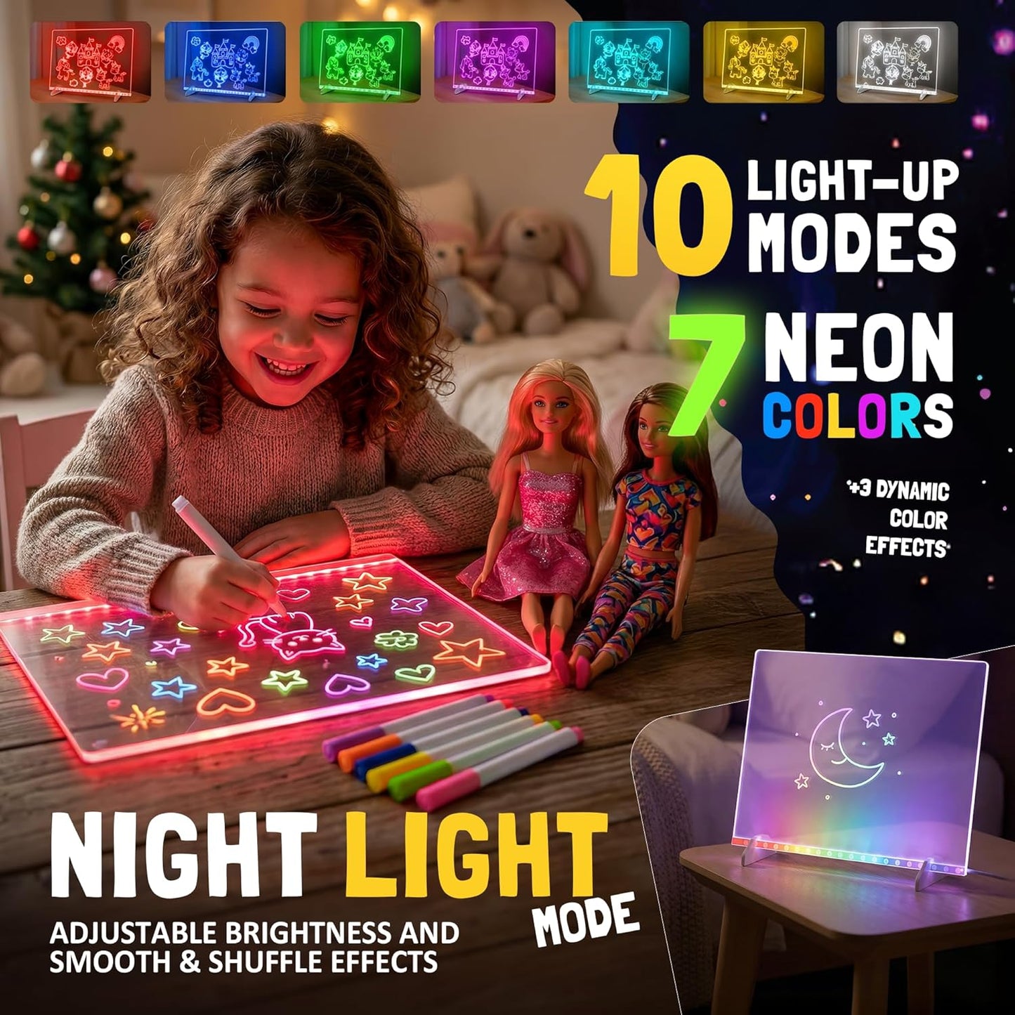 Nutty Toys Magic LED Drawing Board - 10 Light Up Modes - XL 16" Dry Erase Glow Note Doodle Pad - Pens, Adapter & Accessories incl., Top Birthday & Easter Gifts 2026 for Kids, Girls, Boys & Teens