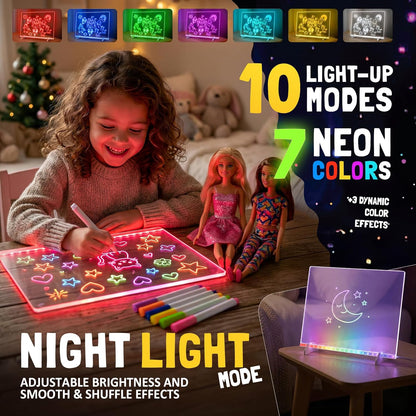 Nutty Toys Magic LED Drawing Board - 10 Light Up Modes - XL 16" Dry Erase Glow Note Doodle Pad - Pens, Adapter & Accessories incl., Top Birthday & Easter Gifts 2026 for Kids, Girls, Boys & Teens