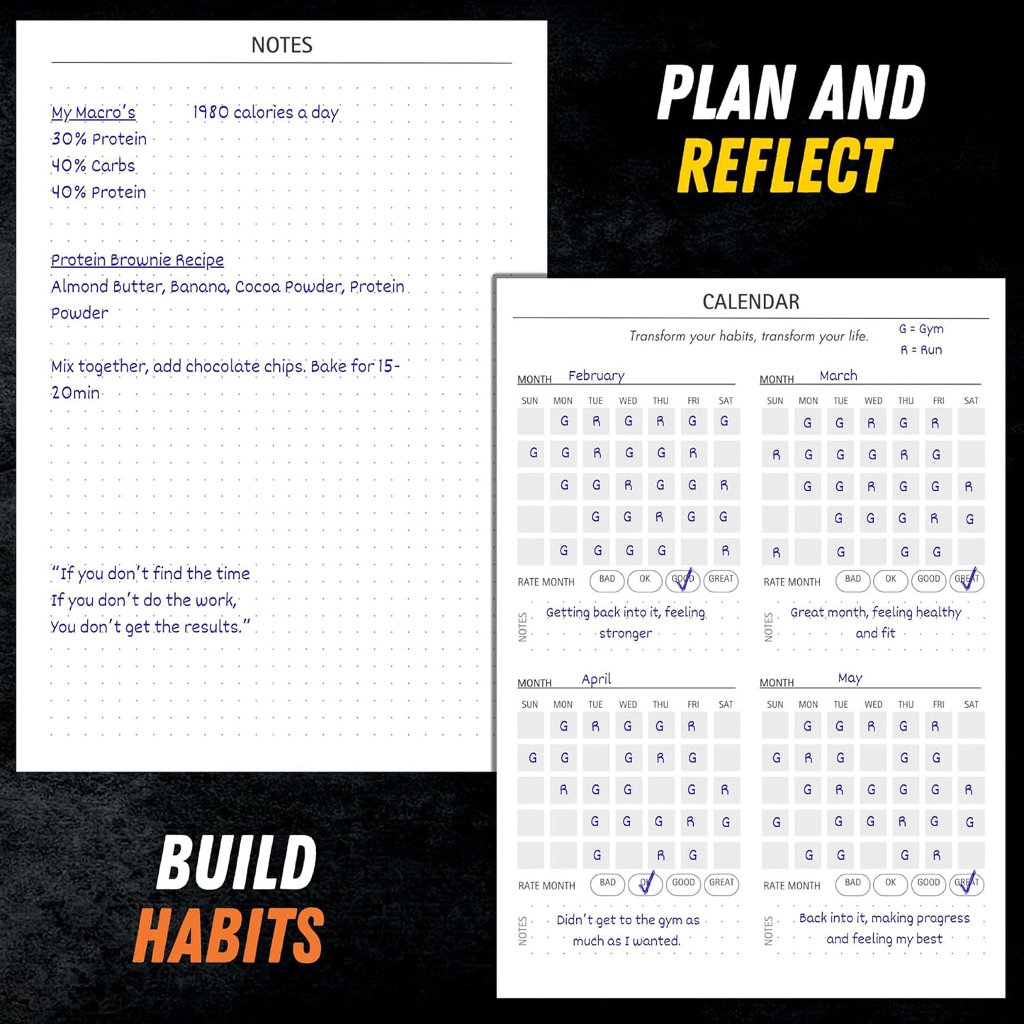 Gym Workout Journal (A5) - Hardback Leather PU Workout Tracker (128 Workouts) - Set Goals & Track Progress | Premium Fitness Journal & Log Book by Gorilla Fit