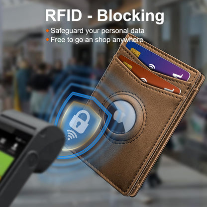 miyozi Airtag Wallet for Men- with Money Clip Gift Boxed, Magnetic Closure Slim Genuine Leather Front Pocket Wallet, 4.1"x 2.8", RFID Blocking