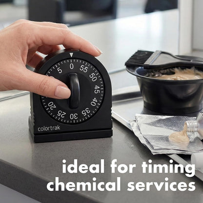 Colortrak 60 Minute Wind Up Timer, Salon Hair Color Processing Timer, Mechanical Visual Countdown for Chemical Services, Tanning, Kitchen, and Kids Activities, No Batteries Required, Black