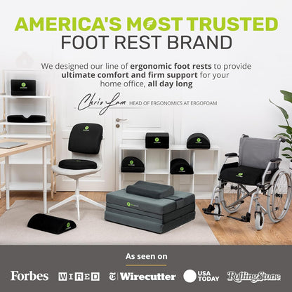 ErgoFoam Foot Rest for Under Desk at Work Adjustable - Chiropractor-Endorsed, High-Density Foam, Velvet (Black)