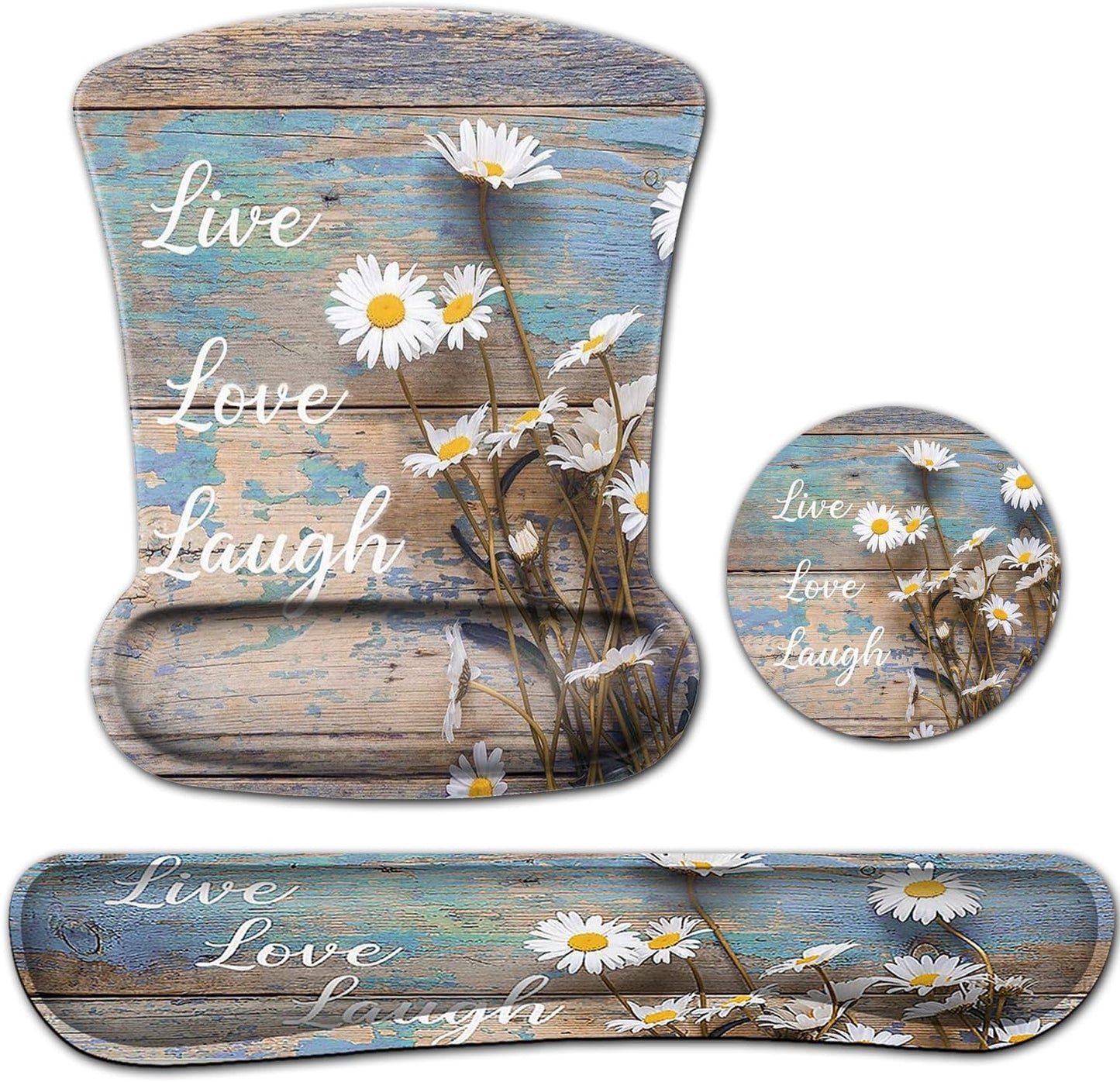 Mouse Pad with Wrist Support, Ergonomic Gel Mouse Pad Beautiful Flowers,Non-Slip Durable, Memory Foam Keyboard Wrist Rest, Suitable for Office Typing Games, Pink Hyacinths on Wood Panel