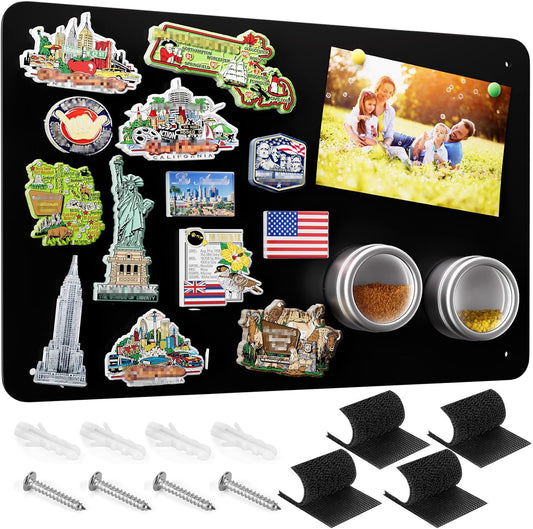MaxGear Magnetic Board 17.5" x 11.4" Black Metal Magnet Bulletin Board for Wall, Refrigerator, Magnetic Board Display Notes, Photos, and More - Includes Dual Lock Tape and Screws