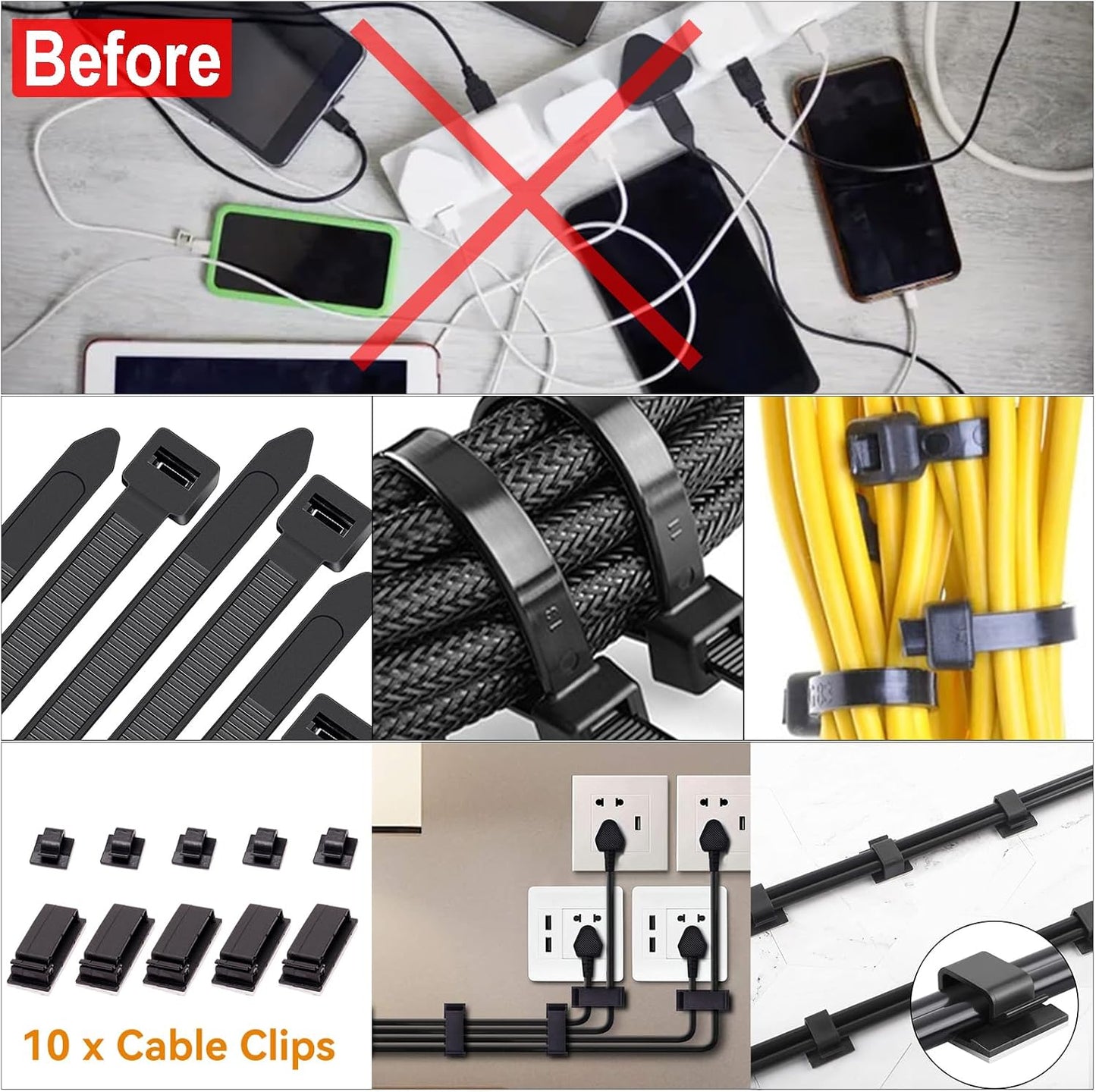 YUANYE Cable Management Box Cable Management Kit for Power Strip to Hide Wires,Cord Organizer Boxes,Safe ABS Material Wire Organizer of Cable Clips Sleeve for Home & Office,3Pack-128PCS/White