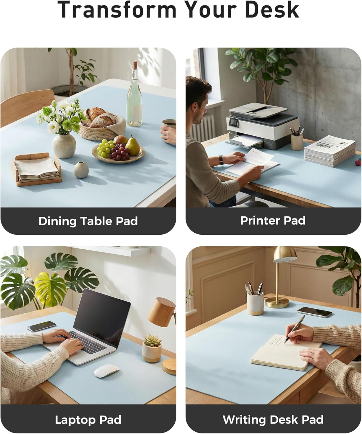 Aothia Non-Slip PU Leather Waterproof Laptop Desk Pad Protector, Blotter Mat, Writing and Mouse Pad for Office & Home, Beige, 23.6" x 13.7" - Colors B
