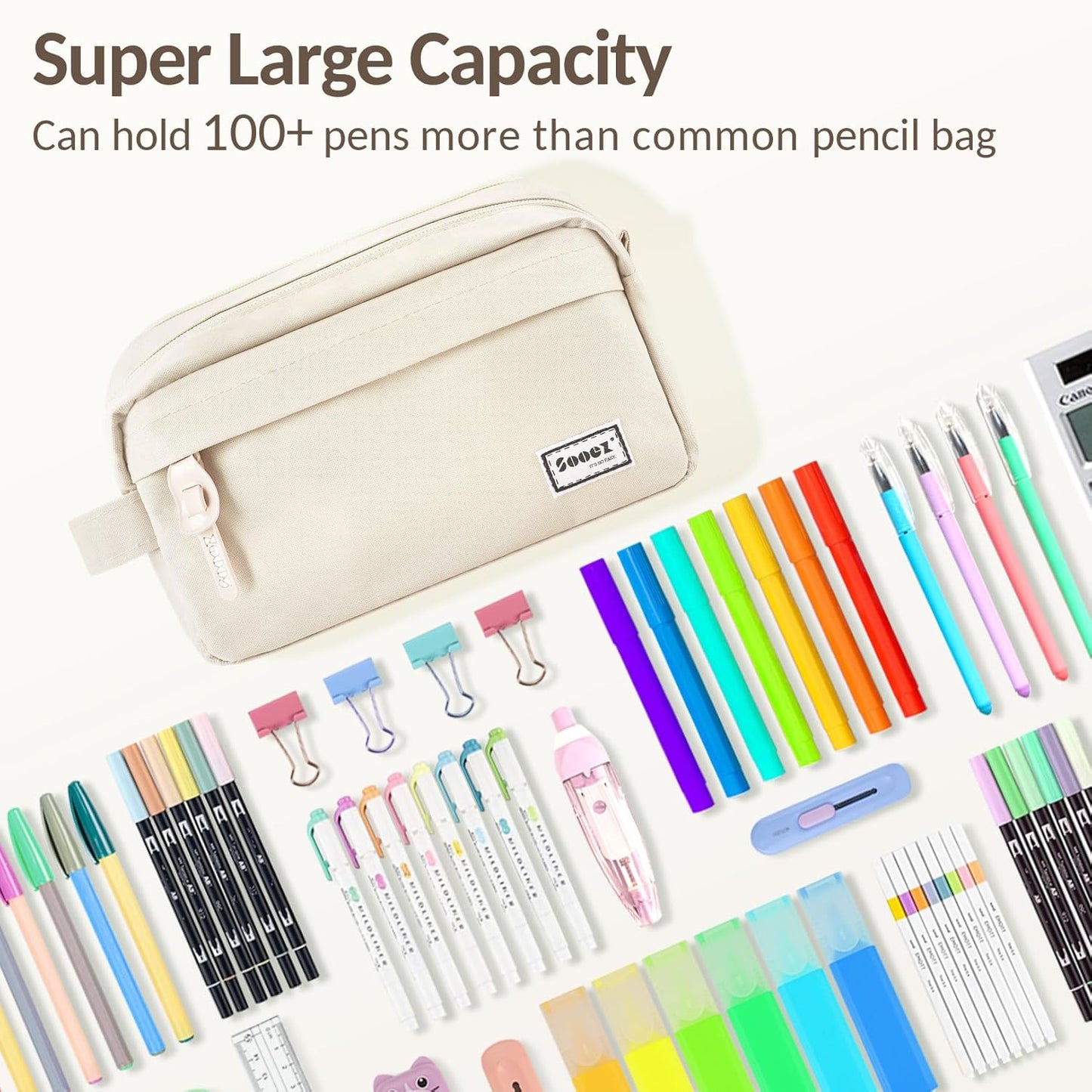 Sooez Original High Capacity Pencil Case, Big Pencil Bag Pouch Box Organizer Pen Case, Aesthetic Supply for Girls Adults, Portable Journaling Supplies with Easy Grip Handle & Loop, Mint Green