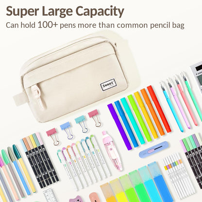 Sooez Original High Capacity Pencil Case, Big Pencil Bag Pouch Box Organizer Pen Case, Aesthetic Supply for Girls Adults, Portable Journaling Supplies with Easy Grip Handle & Loop, Mint Green
