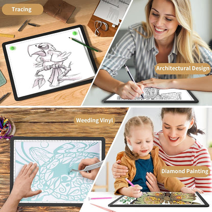 YINGWOND Rechargeable A4 Light Box for Tracing,Ultra-Thin 9000LUX Super Bright Wireless Light Pad with Adjustable Brightness Color,13.9x10 in Light Board for Diamond Painting Drawing Sketching