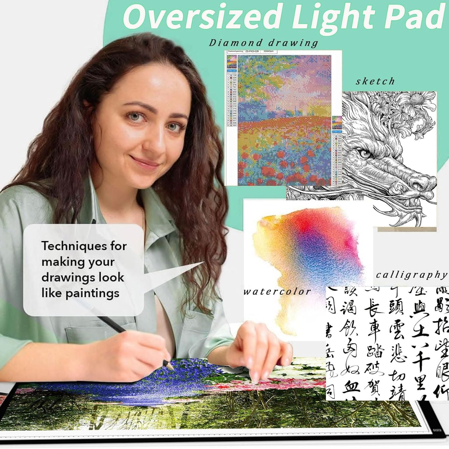 YINGWOND A1 Large LED Light Board for Diamond Painting, Tracing Copy Pad with Scale Eye Protection, Dimmable Brightness A1 Light Box for 5D Diamond Painting, Sketching, Animation