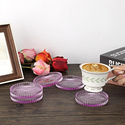 Modern Clear Coasters Set of 5- Glass Cute Coasters for Drinks Crystal Coaster Round Chic Cup Mat Cute Coffee Table Coaster for Kitchen, Bar, Dining Room, Living Room, Patio(Amber)