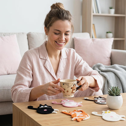 Cat Gifts for Cat Lovers 3PCS Cat Coaster Woven Creative Cute Cat Coaster Insulation Coaster Coffee and Tea Coaster Desktop Gifts