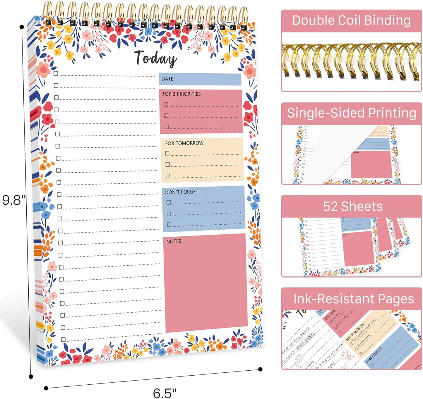 To Do List Notepad - To Do List Notebook for Work with 52 Sheets, Undated Daily Planner Perfect for Enhanced Productivity and Goal Achievement - Green