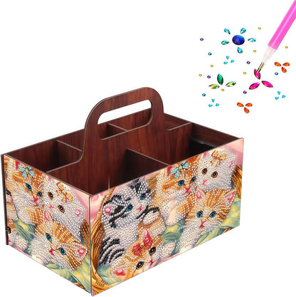 LSQFS DIY Diamond Painting Storage Box, Wooden Multi-Grid Organizer with Handle, Portable Desktop Caddy for Art Kits, Craft Tools, Makeup Brushes, Stationery Home Office