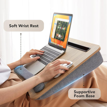 HUANUO Laptop Lap Desk - Portable Lap Desk with Pillow Cushion, Fits up to 15.6 inch Laptop, with Anti-Slip Strip & Storage Function for Home Office Students Use as Computer Laptop Stand, Book Tablet