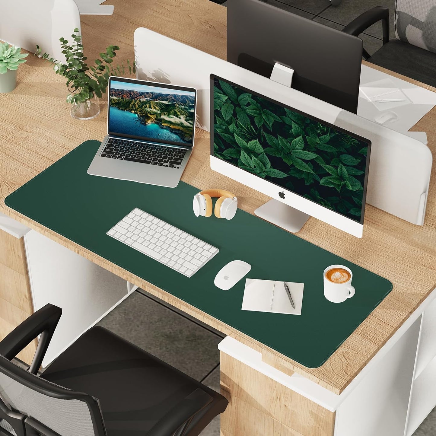 AFIING Large Desk Mat 47" x 17", Dual-Sided Natural Cork & PU Leather Desk Pad, Non-Slip Waterproof Mouse Pad for Office, Home & Gaming, Black