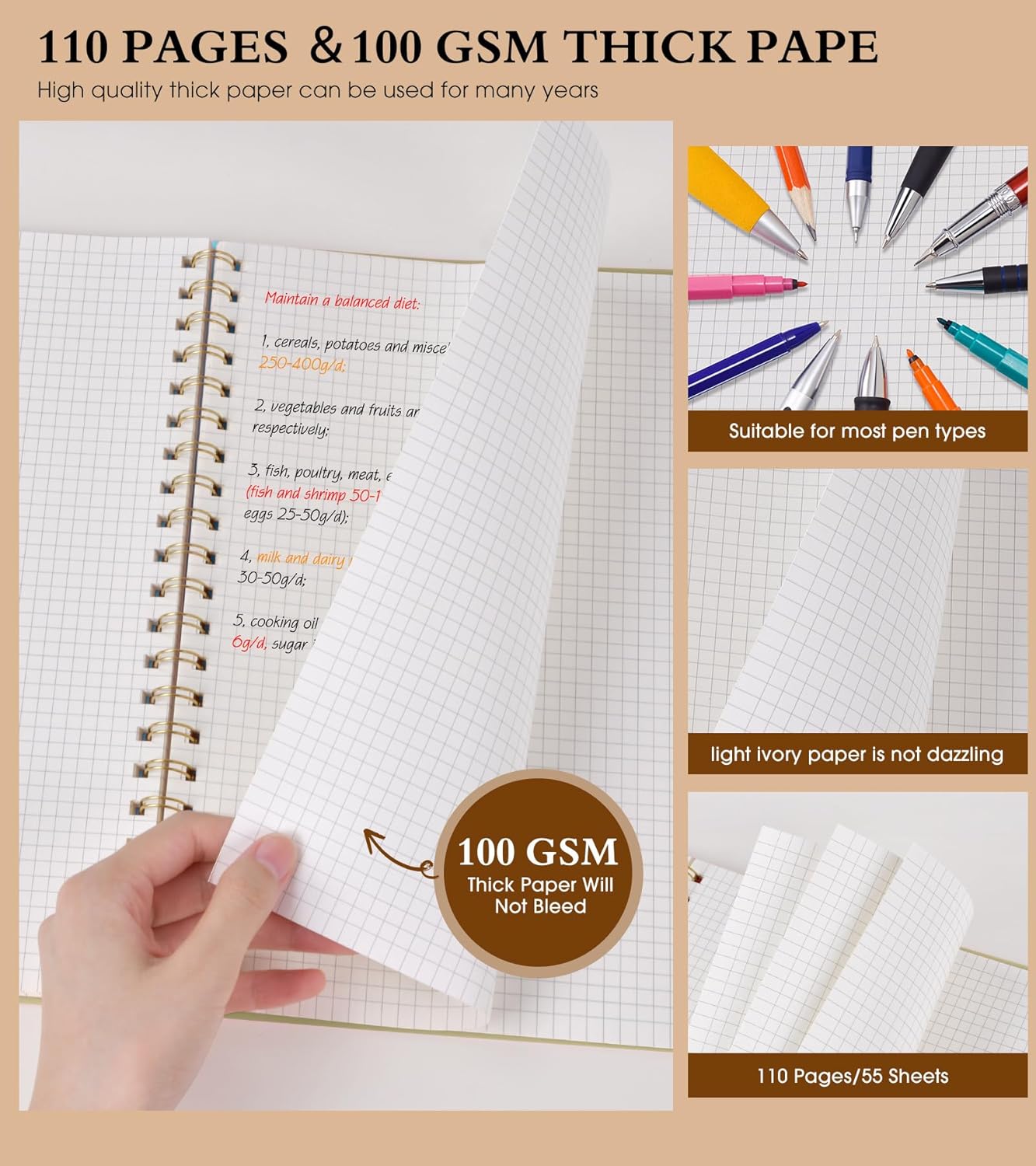 Dotted Notebook, Spiral Notebook Journal 8.5” x 11”, A4 Large Dot Grid Notebooks for Women Men, 100 GSM Dotted Paper, Plastic Hardcover Spiral Bullet Journals for Work School Sketching, Green