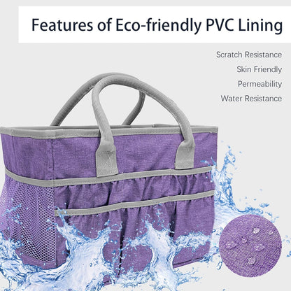 Cupohus Craft Organizer Tote Bag – Craft Caddy with 2 Mesh Side Pockets & Front Elastic Pockets, Foldable Large Capacity Supply Storage Bag for Sewing, Knitting, Painting, and Travel (Purple)