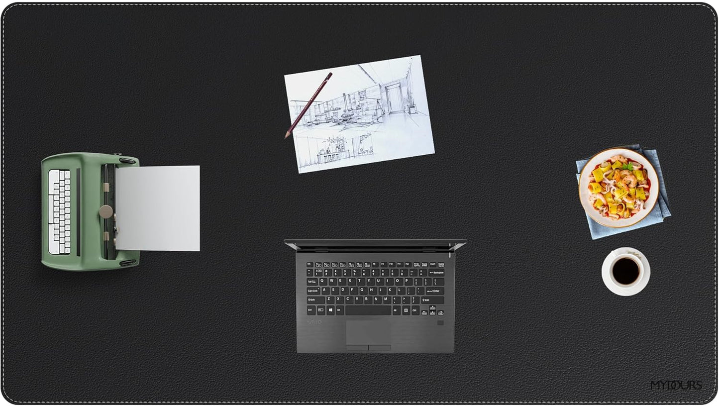 Mydours 40" x 20" Extra Large Desk Mat, PU Leather & Cork Desk Pad, Large XXL Desk Mouse Pad for Workstation, Office, Home, Computer Desk Mat with Keyboard & Mouse (Black)