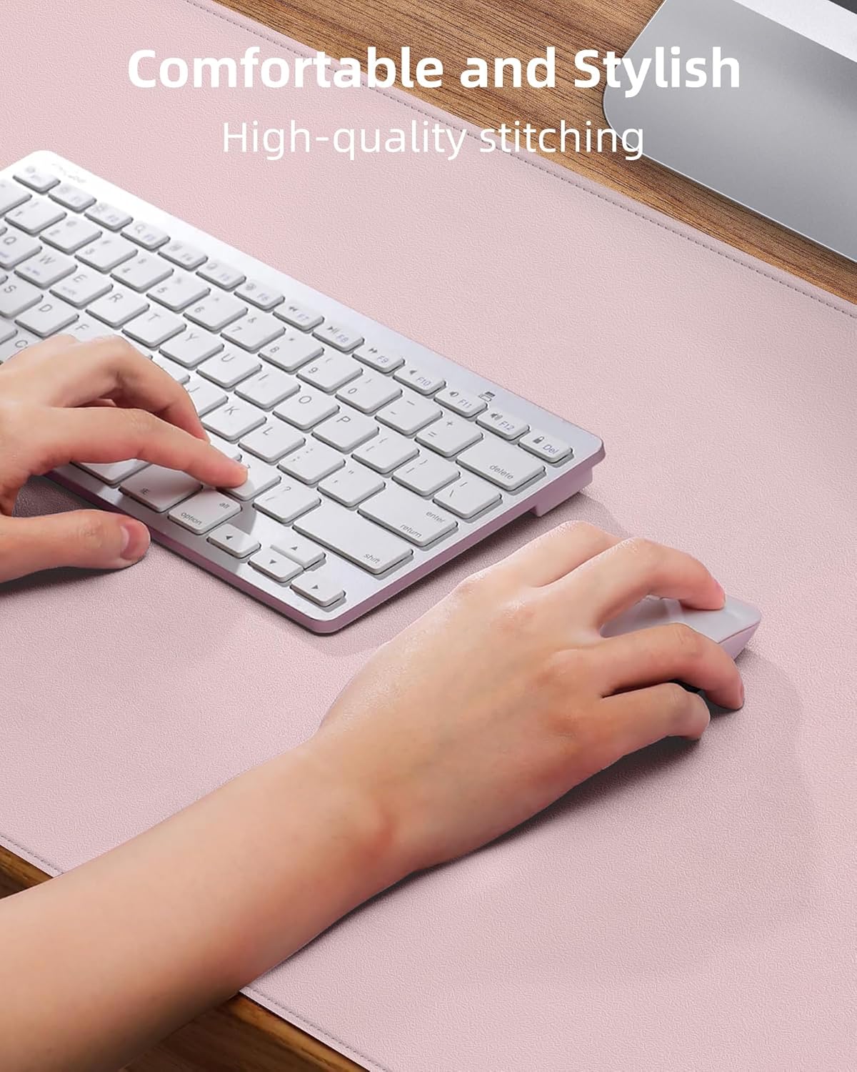 AFIING Desk Pad Protector 23.6" x 13.7" - Non-Slip Waterproof PU Leather Desk Mat for Mouse, Keyboard, Laptop, Office and Home Workspace (Beige)