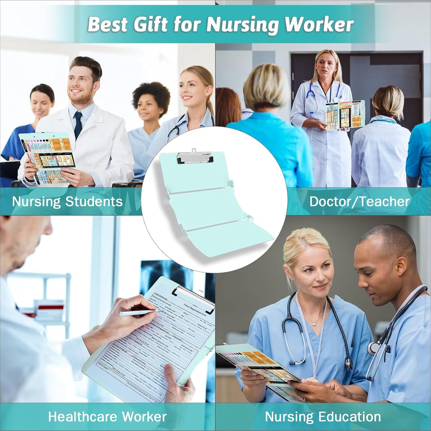 Clipboard Foldable Without Edition Cheat Sheets Aluminum 3 Layers Foldable Clipboards Pocket Size Profile Clip Clipboards Notepad for Students, Nurses,Contractor Trucker Driver