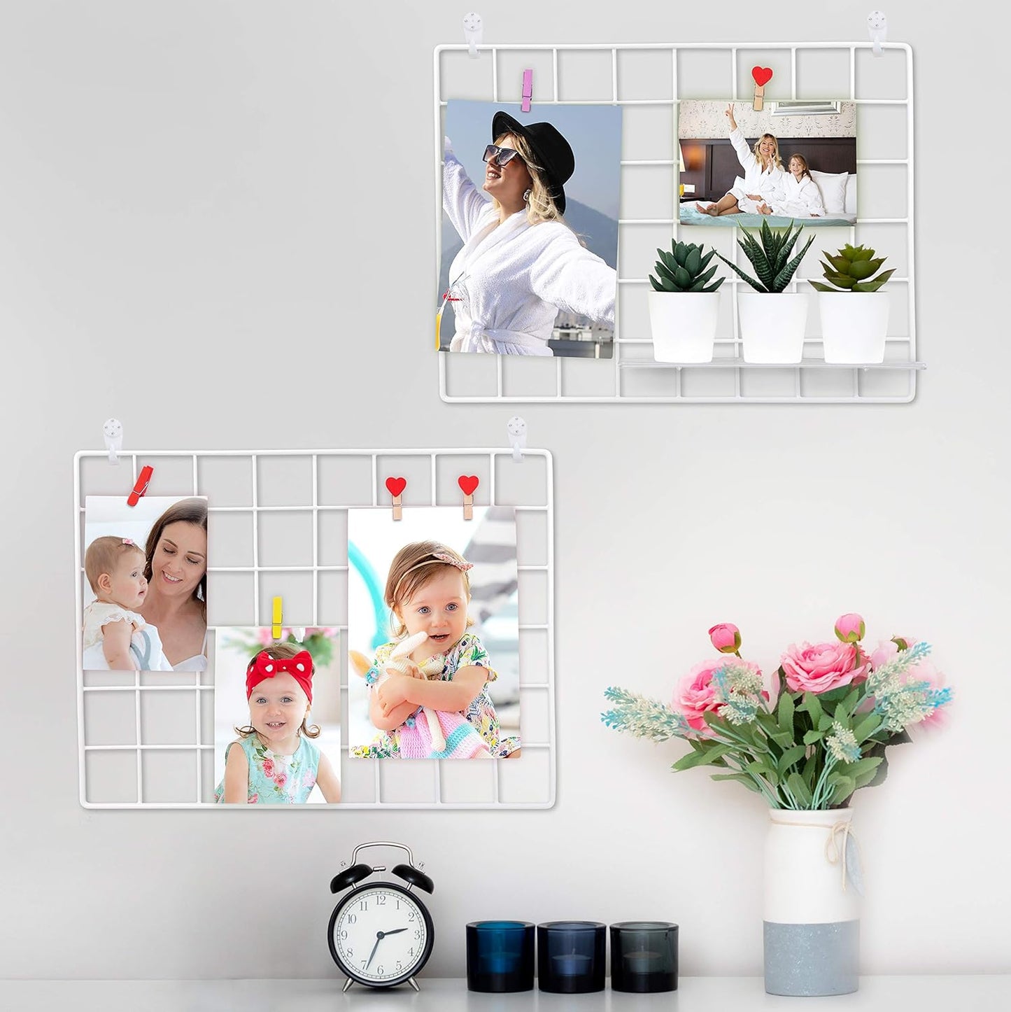ODOXIA 2 Pack Wire Wall Grid Panel | Photos & Pictures Display Grid Wall Panels | Black, Magnetic & Metal Grid | Photo Grid Wire Board | Hanging Home, Office & Kitchen Decor