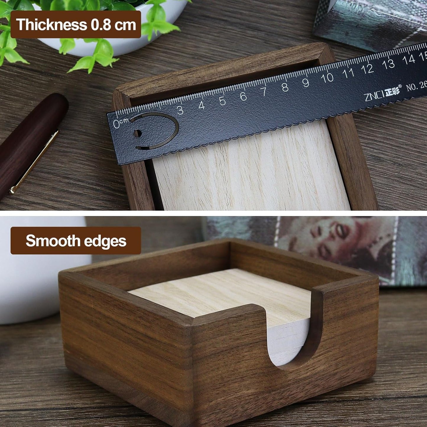 Buqoo 4x6 Notepad Holder Dispenser, Walnut Wood Sticky Notes Memo Pad Holder Dispenser Desk Supplies Organizer Accessories for Office Home Schools