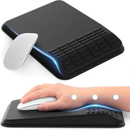 MEKASS Ergonomic Mouse Pad with Wrist Rest, Mouse Pad with Wrist Support for Pain Relief, Memory Foam Mousepad with Massage Design, Non-Slip PU Base for Office, Home, Desk (Classic Black)