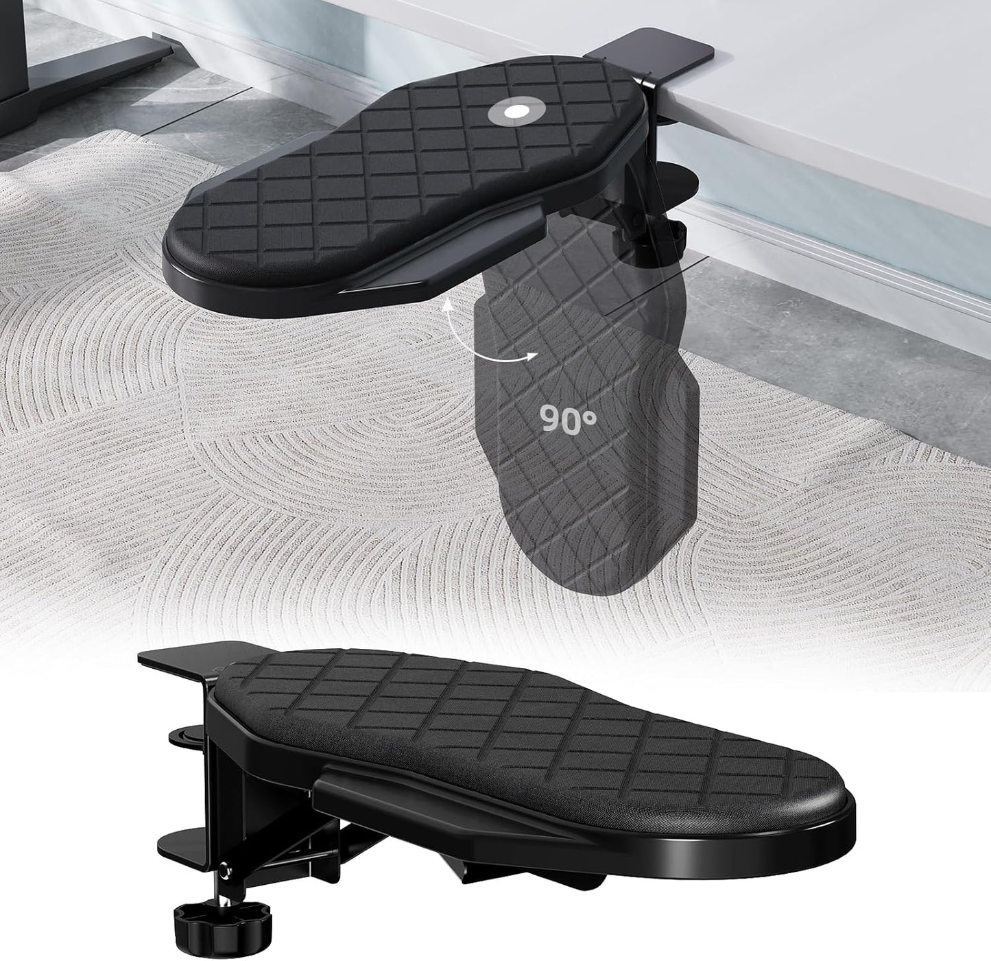 CABTE Ergonomics Desk Extender Tray, Table Mount Arm Wrist Rest Shelf, 180° Swivel Elbow Arm Support, Computer Desk Extender Tray for Home and Office (Black - Rotating)
