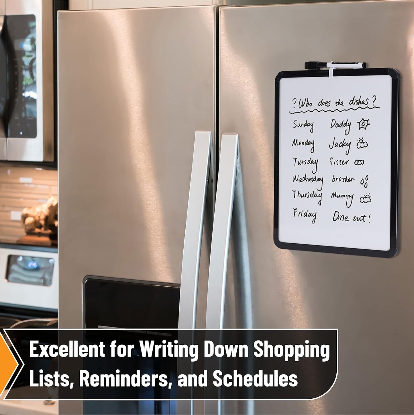 Mr. Pen- Dry Erase Board, 14” x 11” with a Black Dry Erase Marker, White Frame, Small Mini White Board for Students, Fridge, Wall, Locker, Includes Double Sided Tapes