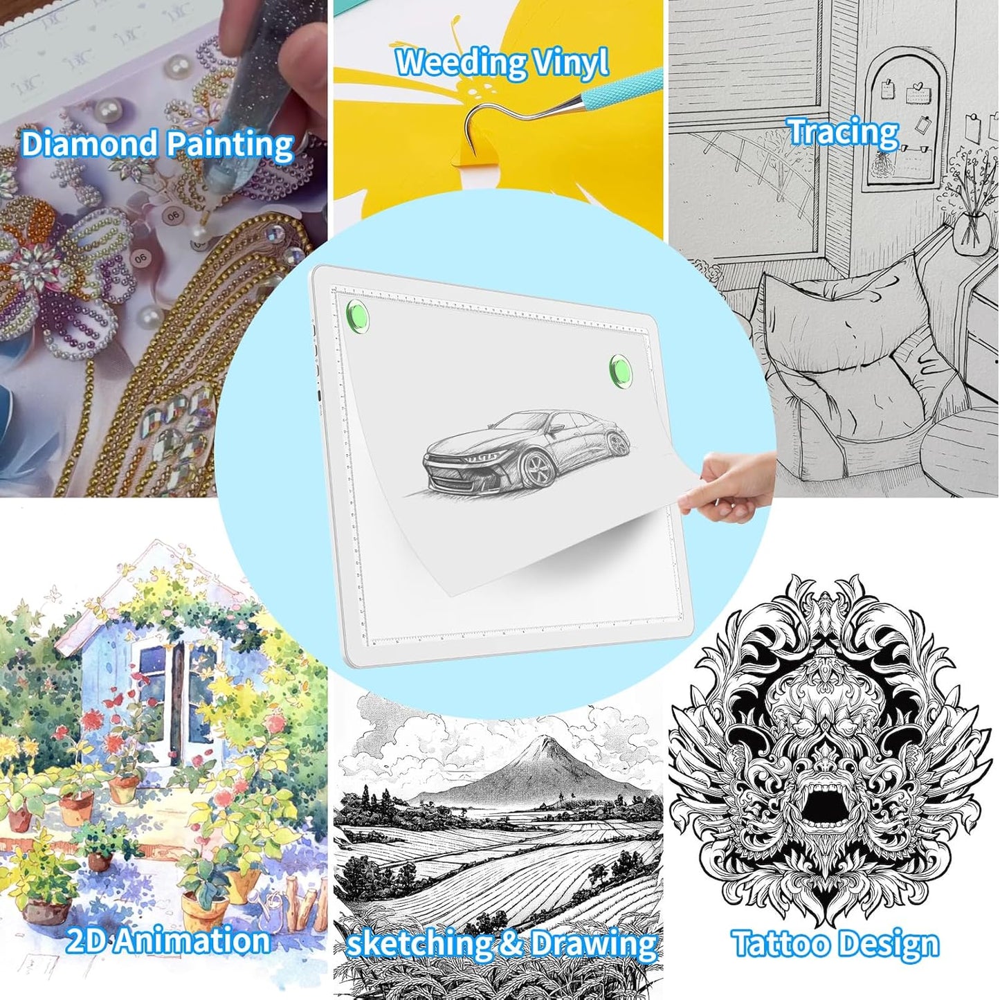 Phylosal Magnetic A3 Light Pad with Bag, Super Bright Light Box with Side Button, Diamond Art Light Board, Lightbox for Tracing and Drawing, USB Power Light Table for Sketching, Weeding Vinyl (White)