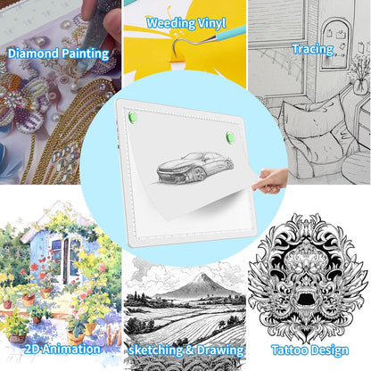Phylosal Magnetic A3 Light Pad with Bag, Super Bright Light Box with Side Button, Diamond Art Light Board, Lightbox for Tracing and Drawing, USB Power Light Table for Sketching, Weeding Vinyl (White)