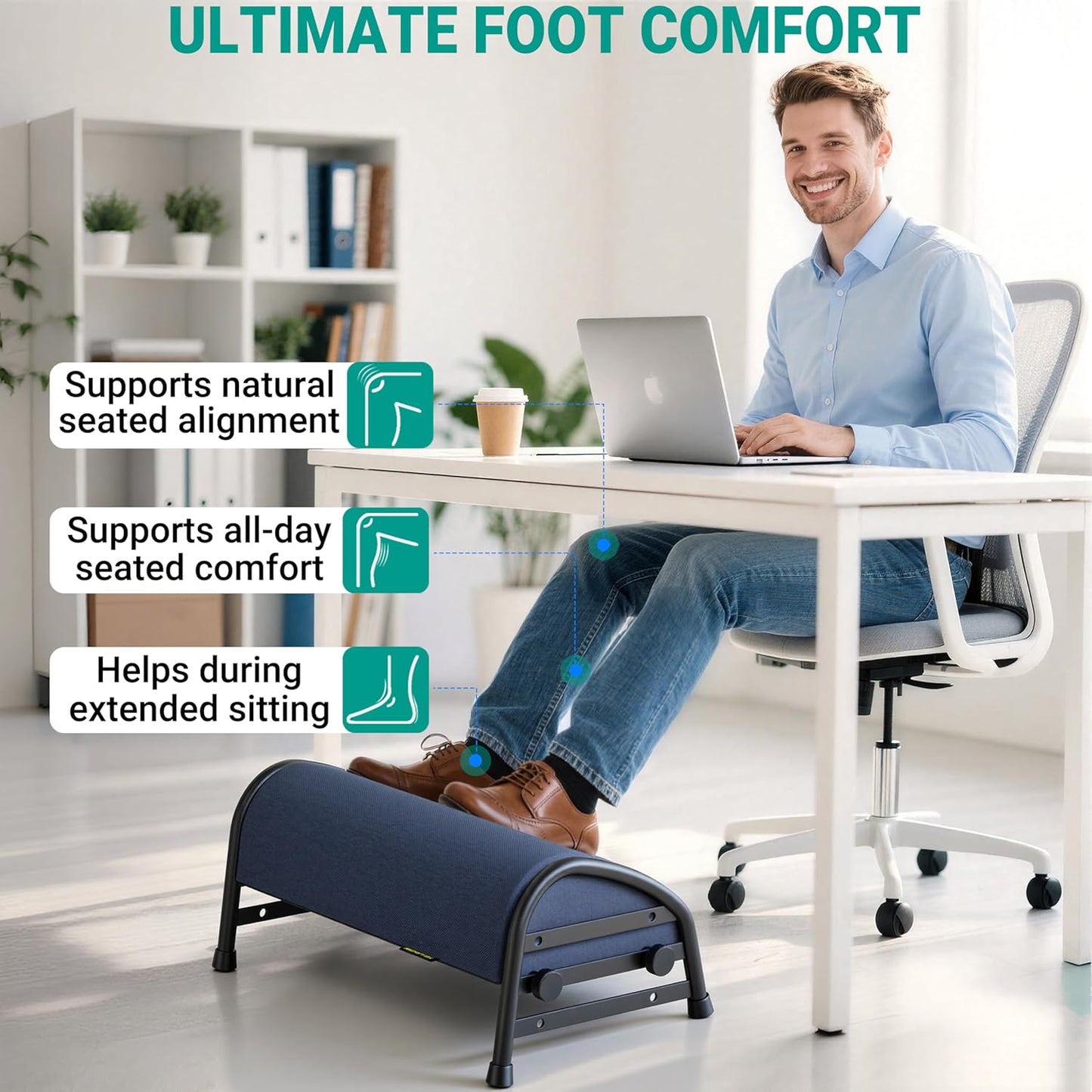 YEASHEIN Adjustable Foot Rest for Under Desk at Work, Ergonomic Foot Stools with 7 Positions, Elevated Cushion Under Desk Footrest with Metal Frame, Leg Rest Used for Home, Car, PC Gaming Accessories