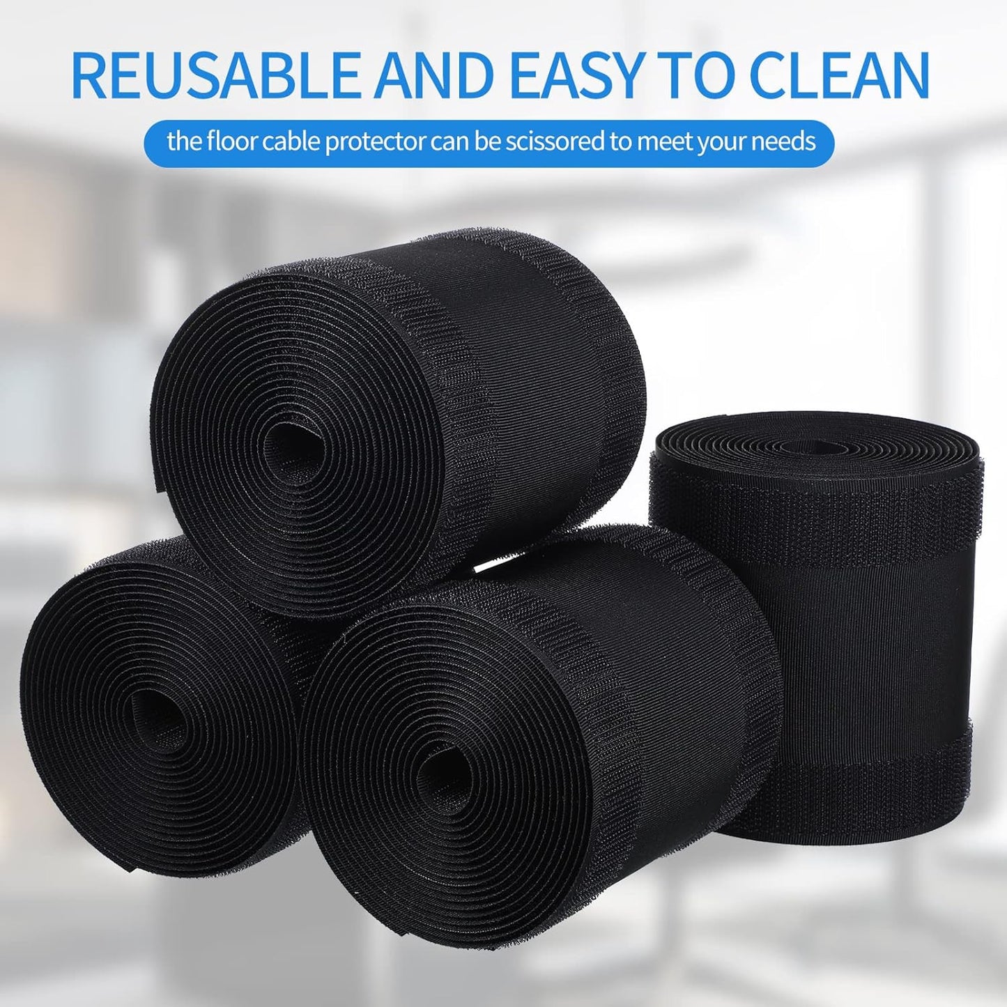 WILLBOND Carpet Cord Cover Cable Protector Floor Cover Cable Protector Management Only for Commercial Office Carpet(19.69 ft,Black)