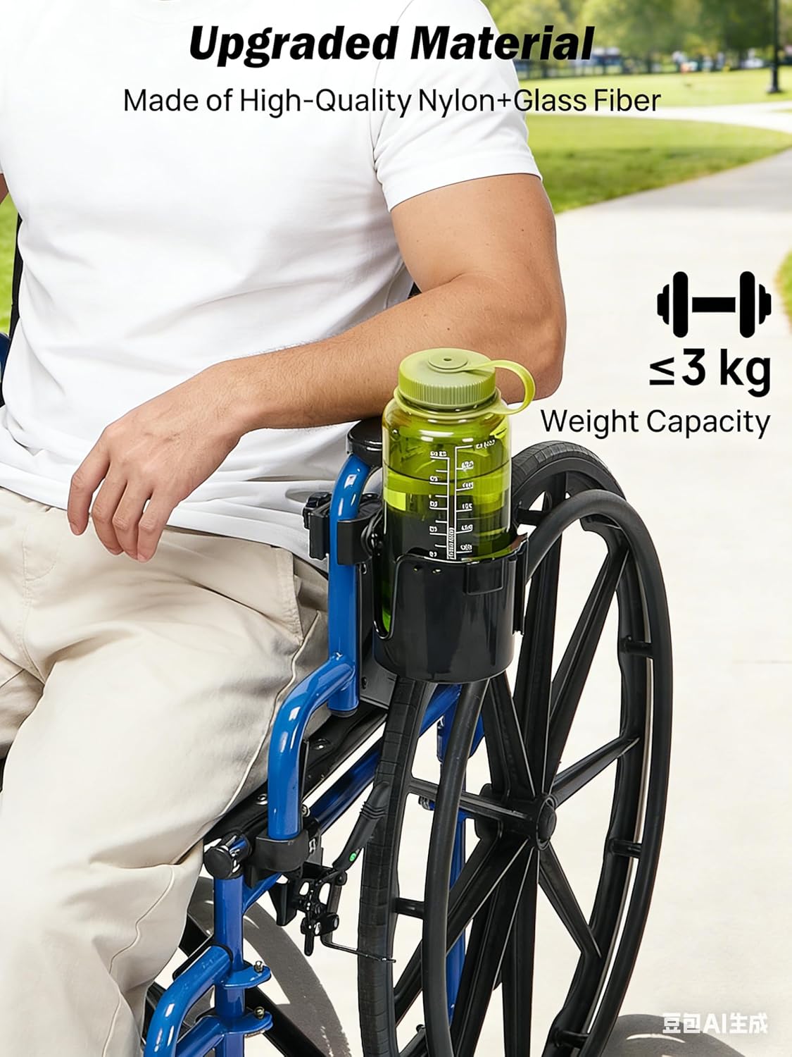 JOYTUTUS Wheelchair Cup Holder, 2-in-1 Walker Cup Holder with 6.4'' Large Storage Box, Drink Holder for Bottle with Handle, Fit for Wheelchair, Walker, Rollator, Stroller, Camper, Golf cart (Large)