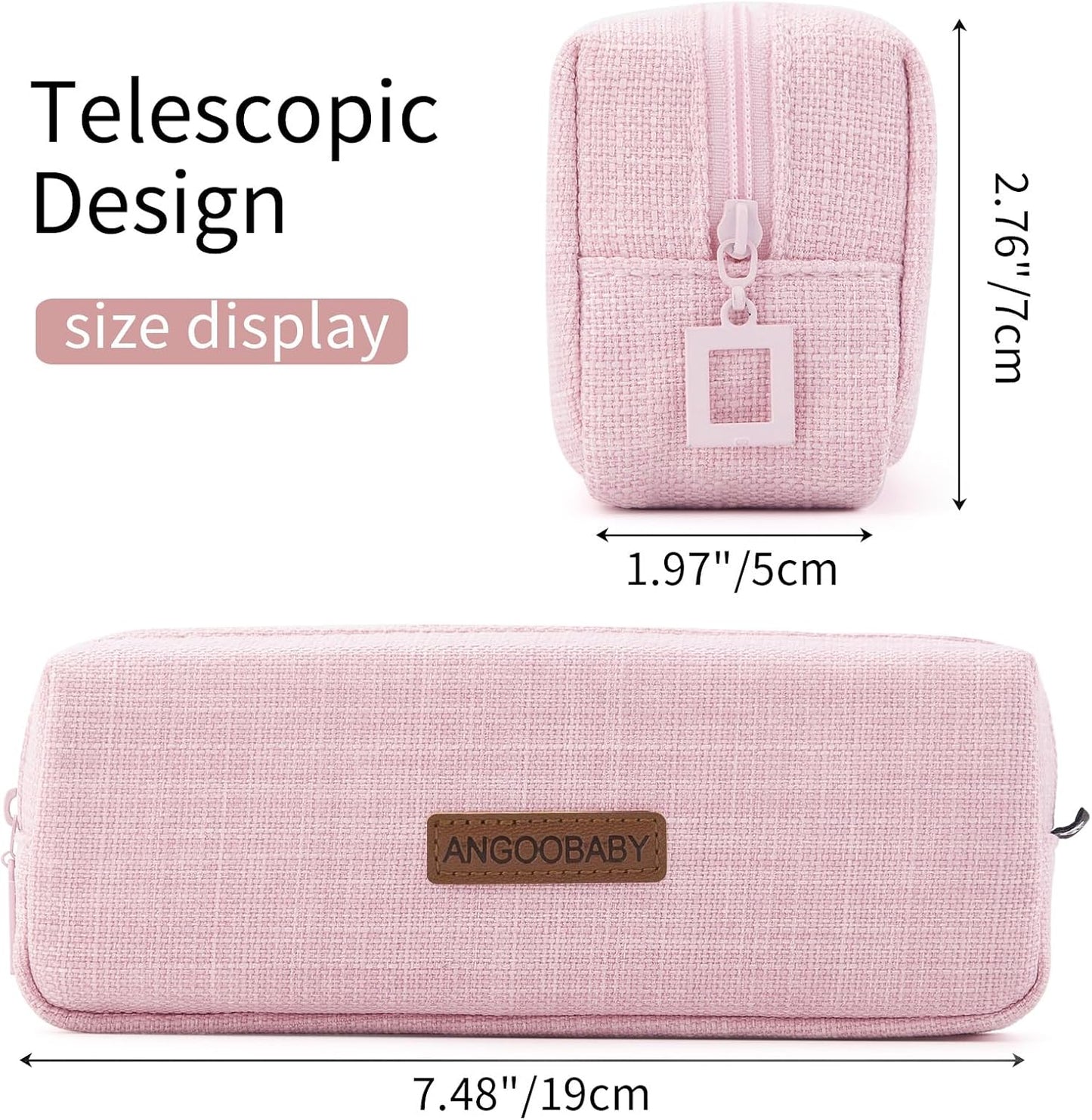 ANGOOBABY Small Pencil Case Student Pencil Pouch Coin Pouch Cosmetic Bag Office Stationery Organizer For Teen School-Beige