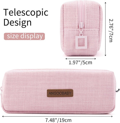 ANGOOBABY Small Pencil Case Student Pencil Pouch Coin Pouch Cosmetic Bag Office Stationery Organizer For Teen School-Beige