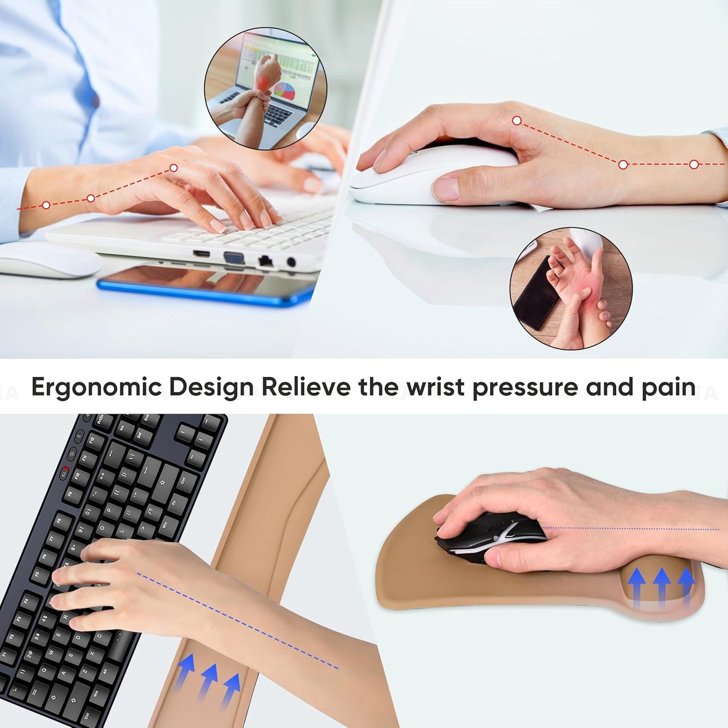 RICHEN Keyboard Wrist Rest Pad and Mouse Wrist Rest Support Mouse Pad Set,Sturdy & Comfortable & Lightweight for Easy Typing & Pain Relief-Ergonomic Support (Brown)