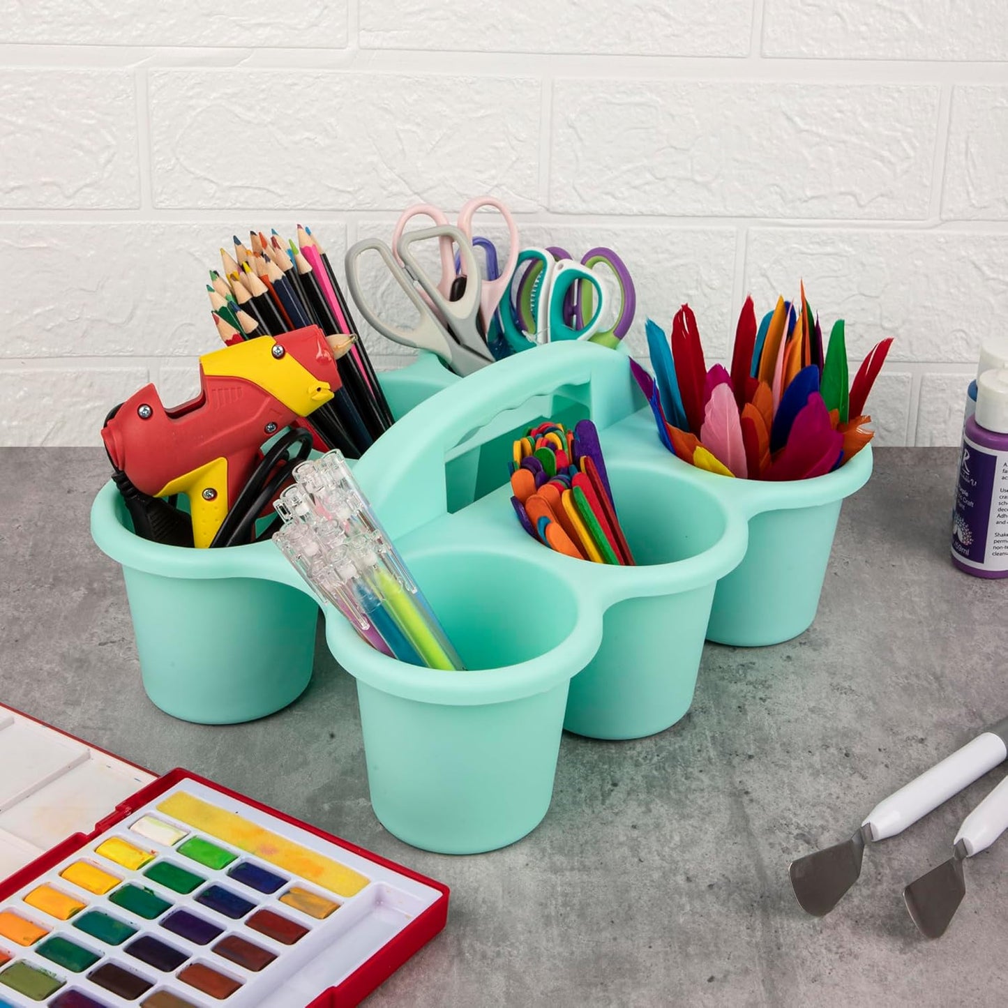 2 Pack Classroom Caddy For School,Kidsroom,Pencil Holder,Plastic Cup Caddy for Drink Delivery (Blue)
