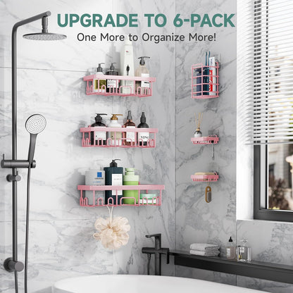 Veken Shower Caddy 6-Pack, Advanced Rustproof Design, No Drilling Adhesive Shelves, Rack with Soap Holder, Large Capacity Bathroom Organizers and Storage, Wall-Mounted Kitchen & Home Decor